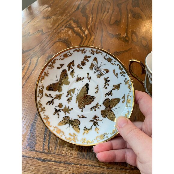 Vintage Gold Butterfly Bone China Elegant Tea Cup & Saucer Set - Picture 4 of 9